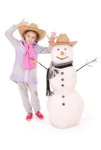 可爱的小女孩雪人围巾和帽子