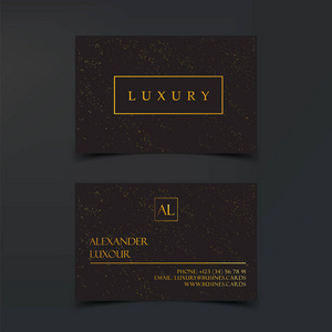 豪华名片矢量模板, 横幅和封面与金色的灰尘纹理和金色箔细节黑色。品牌形象设计