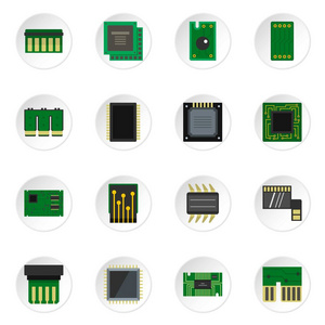 平面样式计算机芯片图标集