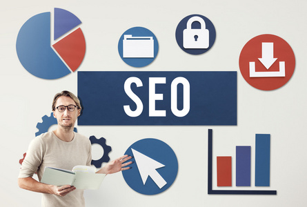 商人与 seo 工作插画