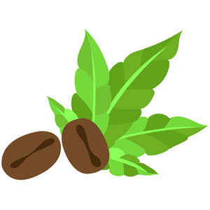 咖啡的谷物和绿叶标志图片