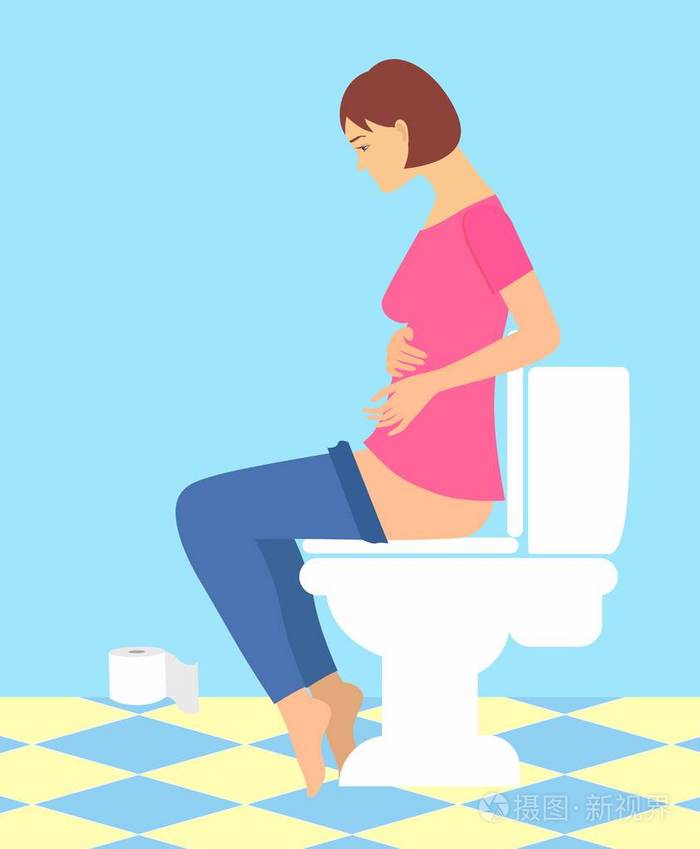 女人坐在马桶上膀胱问题或疾病概念