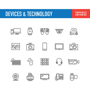 设备, 技术线图标, 矢量插图