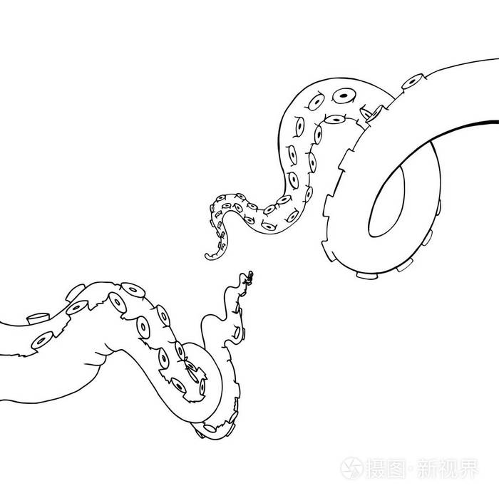 矢量素描卡通章鱼的触手