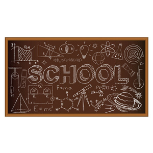 学校黑板。学校集涂鸦棕色背景上。矢量图
