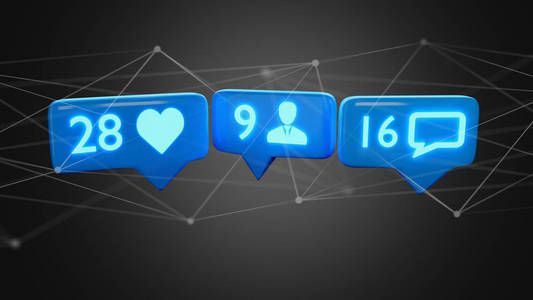 关于社会网络的像跟随者和消息通知的视图3d 渲染