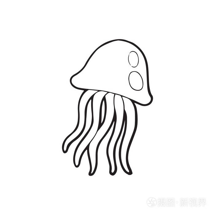 可爱的卡通水母在白色背景的儿童版画, t恤, 彩色书