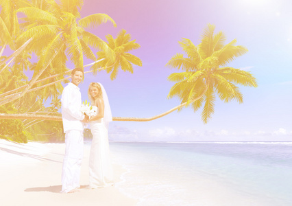 对夫妇结婚在海滩上