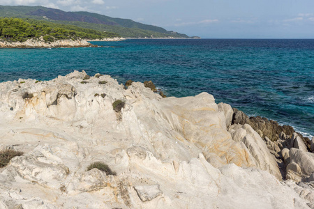 Kavourotripes 在 Sithonia 半岛, Chalkidiki, 希腊中部, 马其顿, 橙色海滩的海景