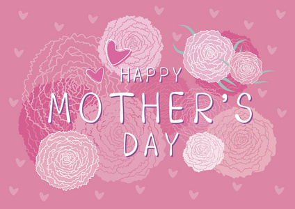 快乐母亲日粉红康乃馨花的设计背景向量插图