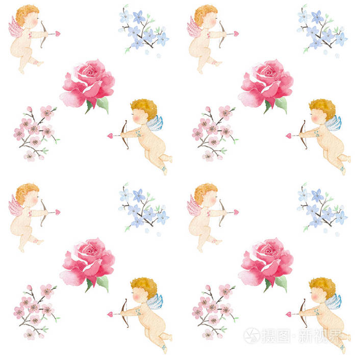 丘比特花的水彩图案