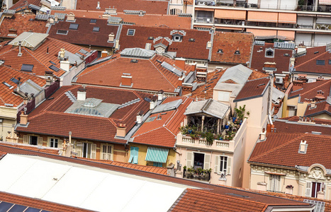 Monaaco 共和国蒙特卡洛镇广场传统红屋屋顶鸟瞰图