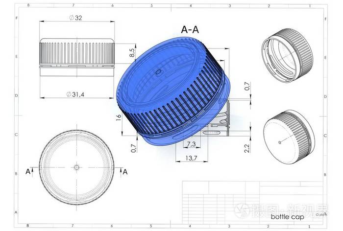 3d工程图纸上塑料瓶盖的插图