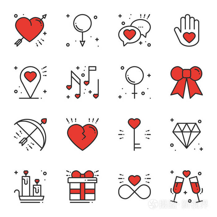 爱线图标设置.情人节快乐的标志和符号.