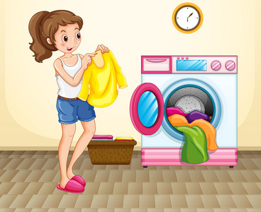 做在家里洗衣的女人