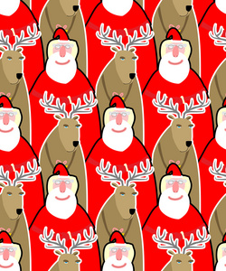 圣诞老人和驯鹿无缝背景。 矢量装饰