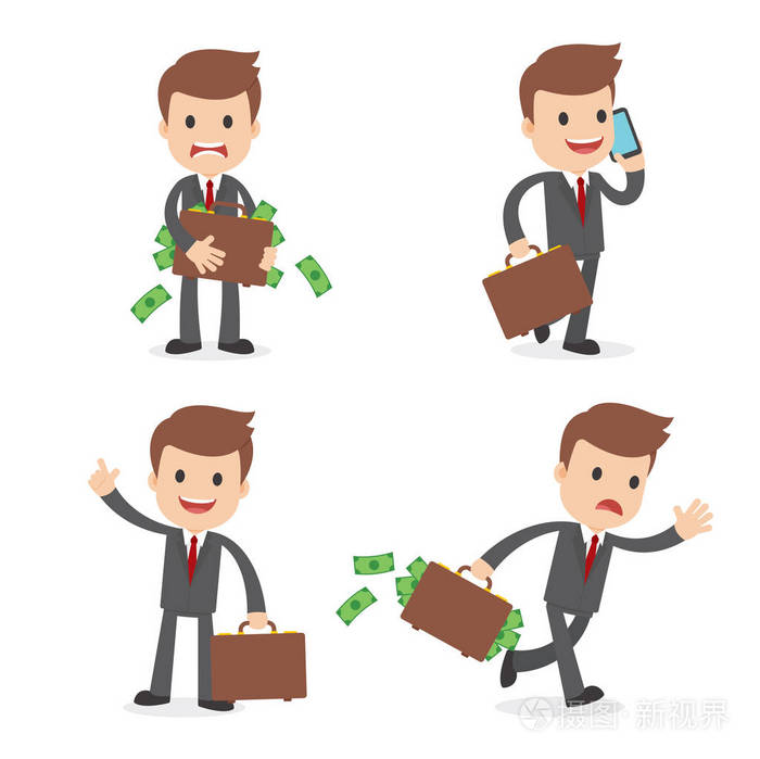 可爱的卡通商人与公文包
