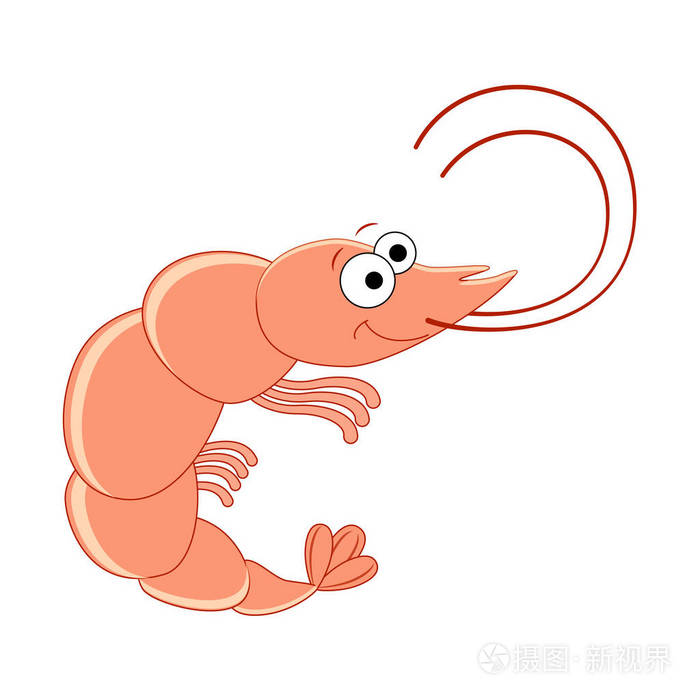 可爱的卡通虾.海洋动物.海洋食品.矢量插图