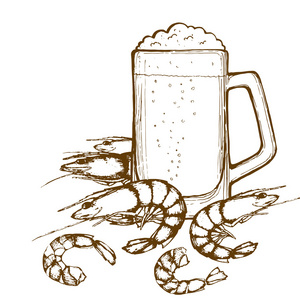 啤酒杯和虾