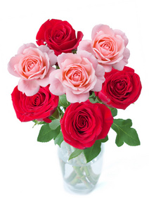 红玫瑰花束隔离带有示例文本的白色背景上
