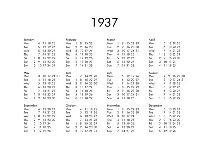 1937 年的日历