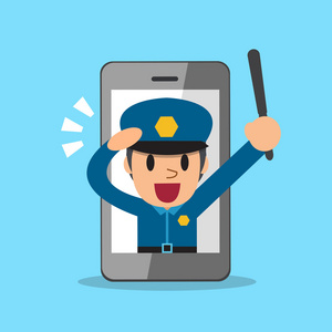 卡通警察和智能手机