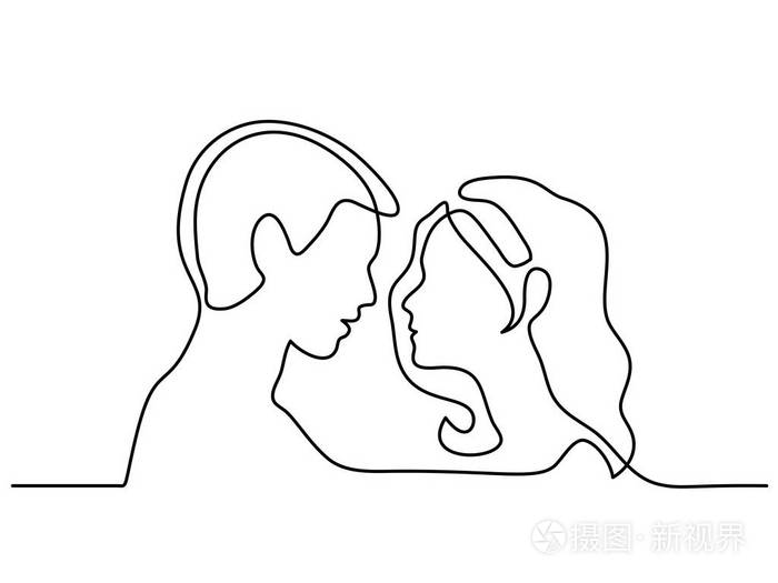 恋爱中的男女剪影