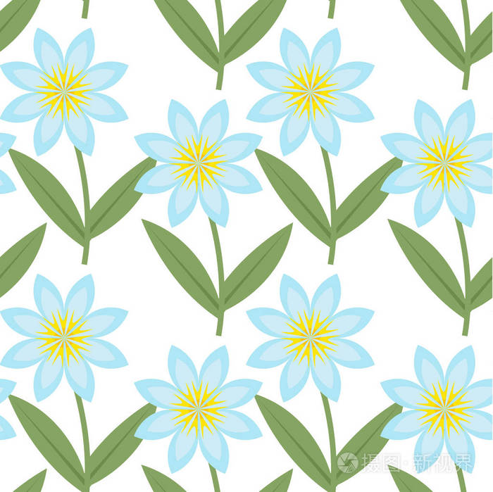 插画 可爱的蓝色花朵无缝图案.春季花卉重复纹理.