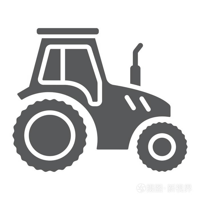 拖拉机标志符号, 农业和农业, 农用车符号矢量图形, 在白色背景上的