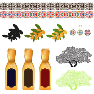 摩洛哥坚果油元素，带有标签的瓶子
