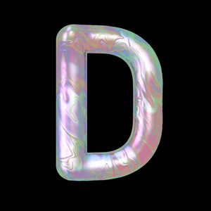 现代液体大理石全息3d 渲染字母 D 大写插图在背背景上隔离