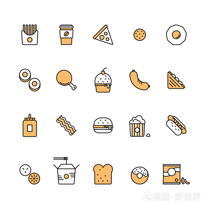 快餐食品线图标