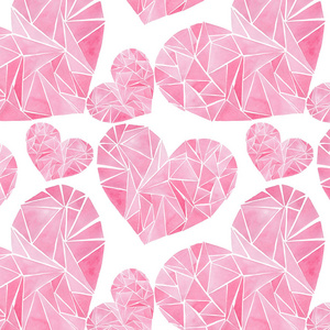 美丽的几何珍贵的水晶图形可爱的艺术招标美妙的节日明亮的情人节粉红色的心图案水彩手插图