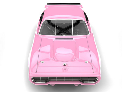 明亮漂亮的粉红色复古赛车顶向下视图
