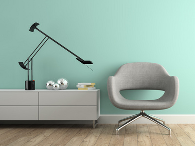 室内与现代灰色扶手椅 3d 渲染的一部份