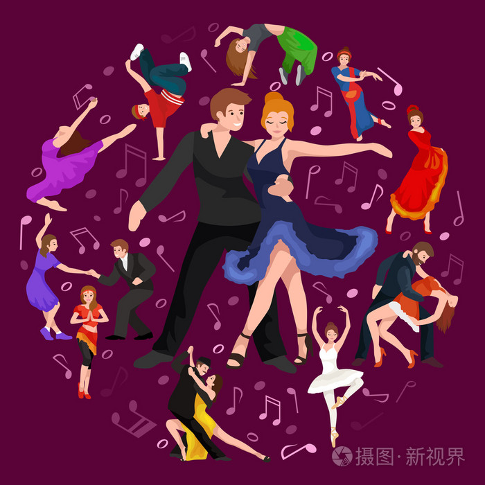 矢量图的夫妇舞蹈现代舞伙伴bachata的舞蹈舞蹈样式设计概念集传统