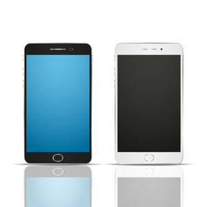 两个用反射现实的智能手机。黑色和白色
