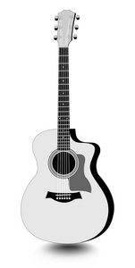 在白色背景上的带阴影的吉他隔离单色绘图