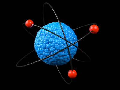 在黑色背景下，3d 渲染的原子模型