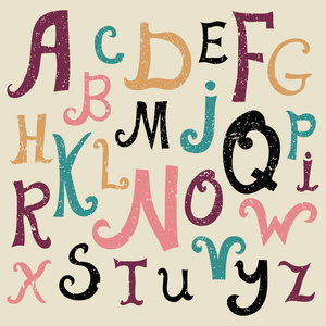 矢量字母表。手工绘制的信件。英文字母