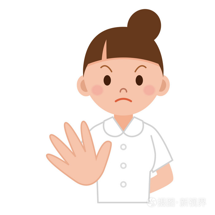 明亮的有吸引力的女医生,显示停止手势的图片