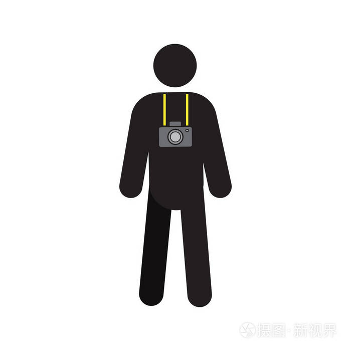 人与相片照相机剪影图标.游客 旅行者摄影师.孤立向量图