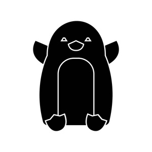 可爱的企鹅图标，矢量插画，孤立的背景上的黑色标志
