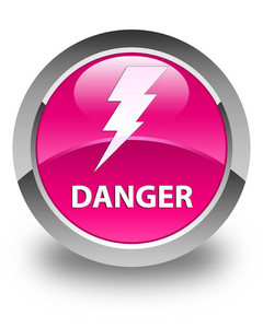 危险 电图标 光泽粉红色圆形按钮