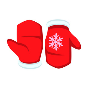 圣诞老人红色中华绒螯蟹图标，带两个方背和前台版本上灰色孤立。现代简约风格设计的红色手套的平面卡通插图