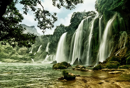 在越南的 Bangioc 瀑布。越南景观 beautyful