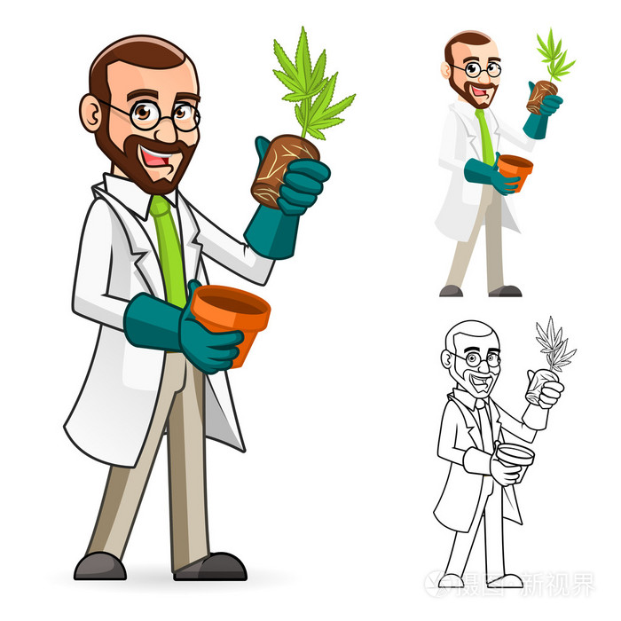 检测的一种植物的根的植物科学家卡通人物