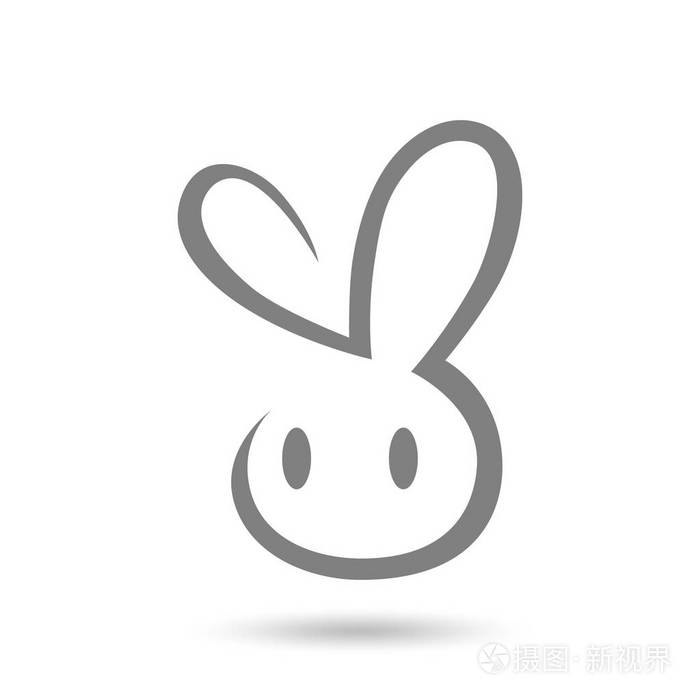 可爱的兔子头符号, 在白色背景上的图标.设计元素