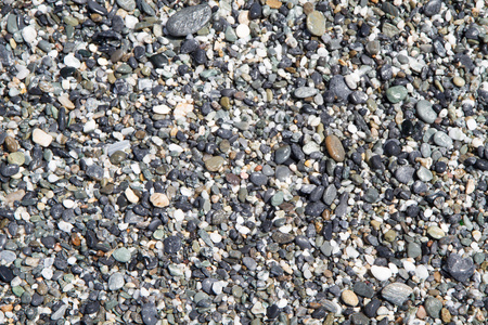 湿的沙滩，组成的小的灰色石头