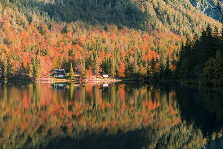在秋天美丽的山湖